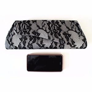 Grey Black Lace Clutch